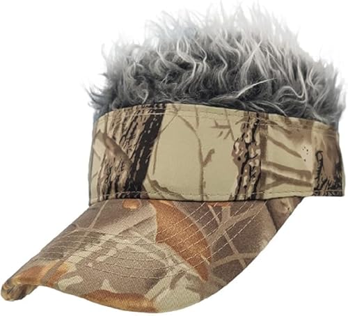 Ajux Novelty Hair Visor Cap Sun Visor Hat with Wig Spiked Hairs Adjustable Fashion Baseball Golf Cap for Men & Women (US, Alpha, One Size, Style 7)