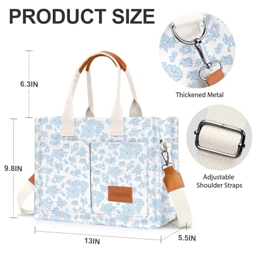Image of Canvas Tote Bag for Women with Pockets Crossbody Bag Tote Shoulder Handbags Casual Work Bags Everything Tote Bag