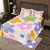 Erosebridal 60S 70S Floral Quilt Set Queen Size Colorful Hippie Flowers Bedspread Set for Kids Boys Girls Retro Groovy Daisy Bedspread Sets Funky Bohemian Aesthetic Coverlet Set Rustic Style Decor #1