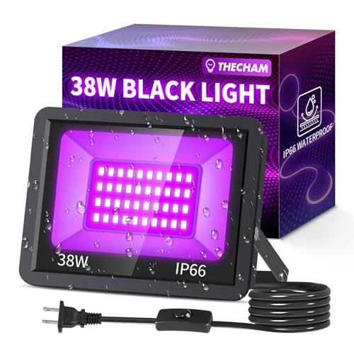 38W LED Black Lights IP66 Waterproof Black Light Outdoor with 5ft Plug+Switch,Flood Blacklight for Halloween Glow in The Dark Party Stage Light Neon Glow Birthday 1 Pack