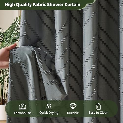 Siiluminisoy Extra Long Grey Boho Shower Curtain with Tassel, Woven Fabric 96 in Shower Curtain, Tufted Chevron Striped, 72 x 96, Modern Chic Textured Minimalist Bathroom Shower by Siiluminisoy - Used condition - Image 8