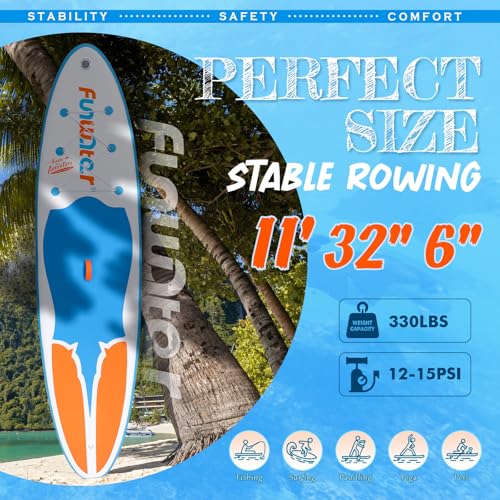 FunWater Tabla De Paddle Inflable con Mochila, Bomba, Bolsa De Teléfono A Prueba De Agua, Remo, Correa De Seguridad, 3 Aletas Adecuado para Todos Los Niveles De Habilidad