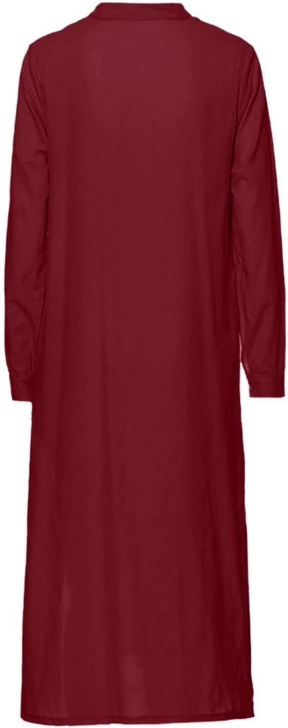 Plain Maxi Long Dress Women's Kaftan Cotton Long Sleeve Casaul Oversized Dress