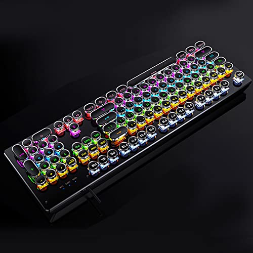 FUMENG Teclado de la computadora LED con Teclas Redondas para el Juego Typing Mecánica Sensación USB Teclado de Juegos con Cable,Negro Cover