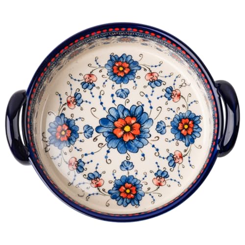 Fuente para hornear, fuente para horno de cerámica resistente al calor de 950 ml con asas dobles, cuenco redondo para lasaña con estampado de flores, utensilios para hornear antideslizantes y lav.
