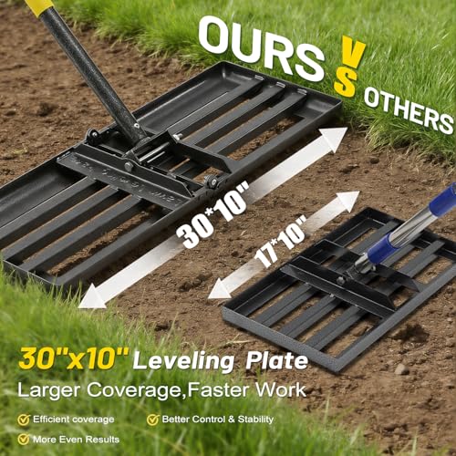 Lawn Leveling Rake,Foldable 30x10 Inch Ground Plate,72 Inch Adjustable Long Handle Yard Level Tool with Curved Edge,Heavy Duty Landscaping Lawn Leveler for Grass, Golf Field, Soil Sand Dirt Spreader by Lilyvane - Image 2