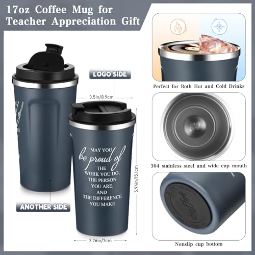 Pickmesh 3 Pcs/1 Set Christmas Teacher Gift Set 17 oz Coffee Tumbler A5 Leather Journal with Pen Teacher Appreciation Gift Thank You Favor for Male Female Educator Boss Birthday Retirement (Blue) - Thumbnail 2