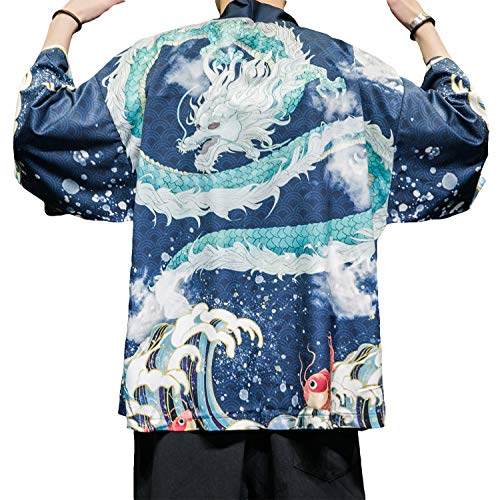 PRIJOUHE Men's Japanese Kimono Cardigan Jackets Casual Long Sleeve Open Front Coat Lightweight Yukata Outwear - Thumbnail 2
