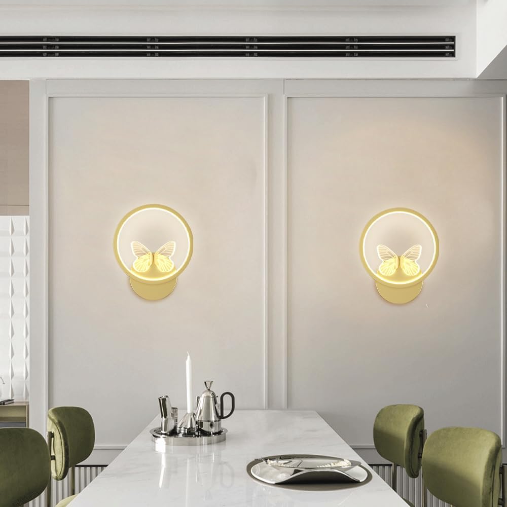 Applique Murale À Anneau Doré, Applique Murale En Métal Ultra-Mince Avec Abat-Jour En Silicone, Appliques Murales Créatives En Forme De Papillon, Appliques Murales Led Modernes, Appliques Mura