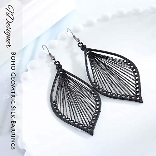 Boho Woven Geometric Earrings Drop Black Jewelry Fashion Silk Earring Dangle for Women4