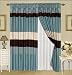 MODERN BLUE / BROWN /BEIGE Faux Silk Taffeta Window Curtain / Drape Set with Sheer Backing 120-by-84-Inch