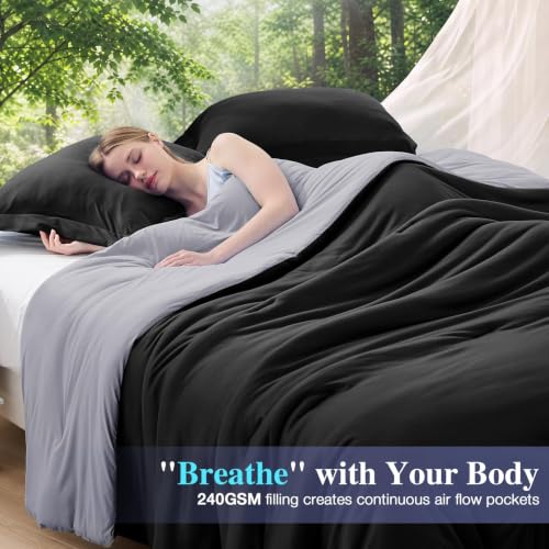 Image of MUXHOMO Cooling Comforter Set Full Size, Lightweight Summer Comforter for Hot Sleeper, Reversible Bedding with ICY Cooling Surface, Includes 1 Comforter (82 inchx86 inch) and 2 Shams (20 inchx 26 inch), Black