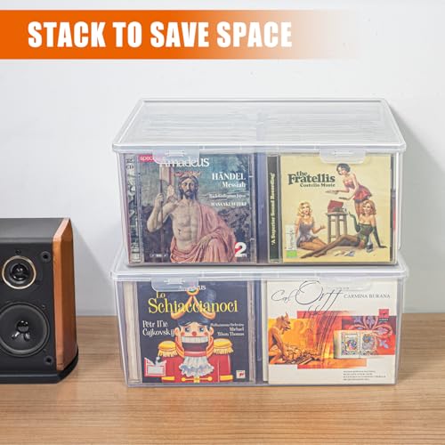 Tutata Cd Storage Box, Stackable Clear Plastic Cd Organizer thumb #4