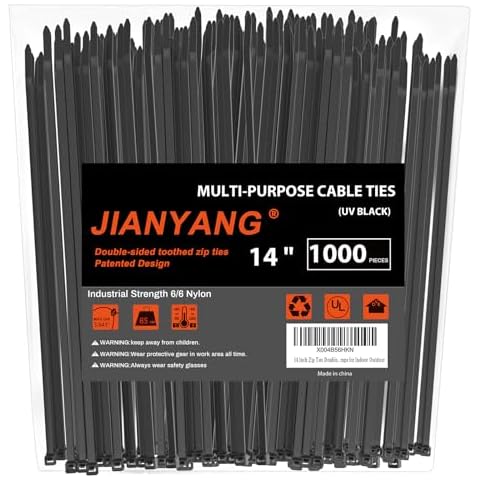 14 Inch Zip Ties Double Sided Toothed (Bulk 1000 Pack),85 LBS Tensile Strength Heavy Duty Cable Wire Ties With Self-Locking Adjustable More Durable Nylon Tie Wraps for Indoor Outdoor Cover