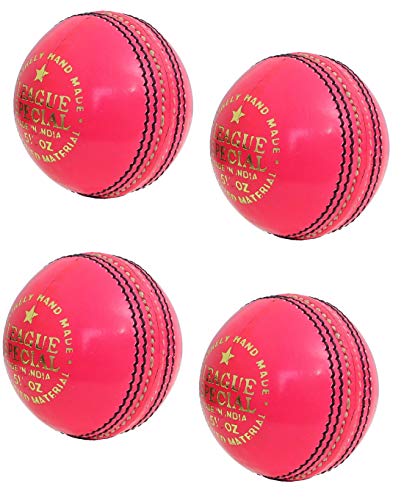 Balle de cricket rose CW en cuir cousu main pour entraînements de club