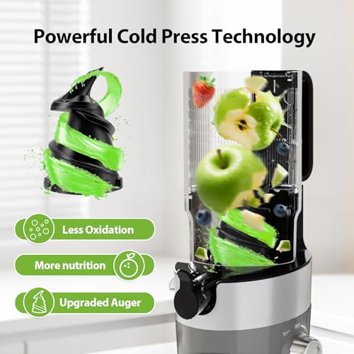 Image of Juicer Machines For Whole Fruits, Aeitto Cold Press Juicer with Wide Feed Chute, Self Feeding Juice Extractor Machine, Easy to Assemble, Easy to Clean with Brush
