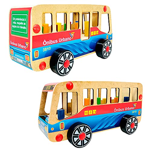 Ônibus de Brinquedo Em Madeira Infantil Educativo Carimbras