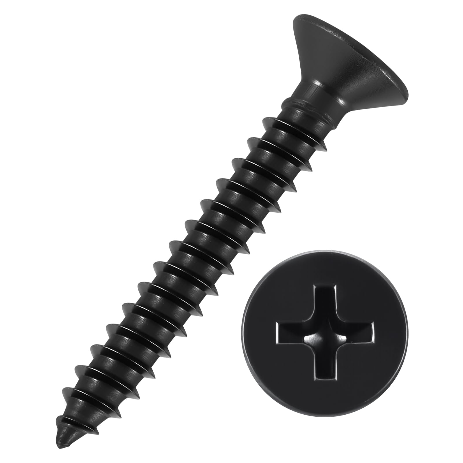 Kozelo 50pcs Phillips Flat Head Wood Screws - [#12x1-1/4"] 304 Stainless Steel Countersunk Self Tapping Screws for Furniture Assembly, Interior Trim, Outdoor Construction, Black