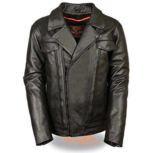 Milwaukee Leather Mens Leather Motorcycle Jacket with Utility Pockets and Gun Pockets (Small)