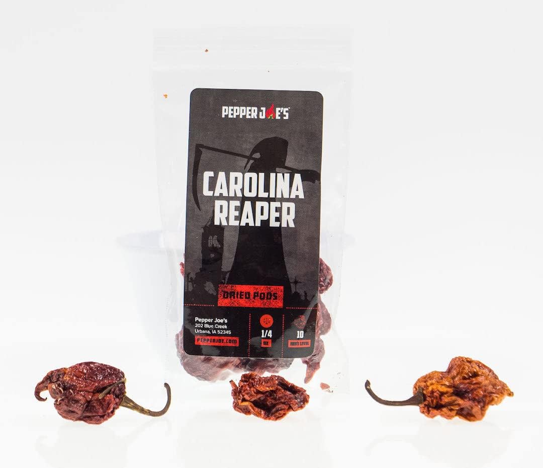 Pepper Joe’s Dried Carolina Reaper Peppers – 1/4oz Bag of World’s Hottest Dehydrated Pepper Pods – Whole Dried Chili Peppers for Cooking and Spice Making (2 Pack)