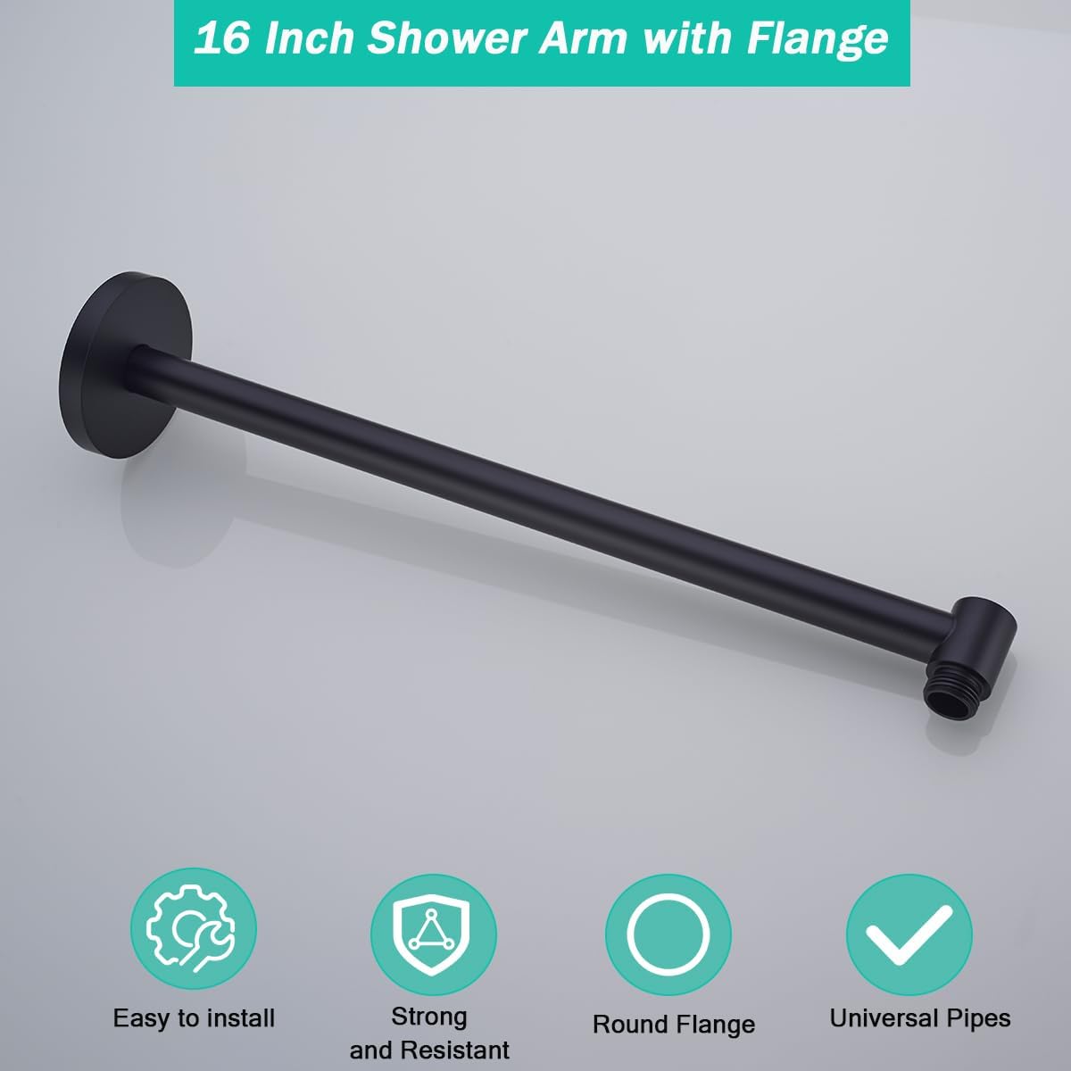 Shower Arm,16 Inch Rain Shower Head Extension Extender, With Flange and Teflon Tape, Made of Thicken Stainless Steel for Bathroom Rainfall Shower,Matte Black,SE-91088-16MB