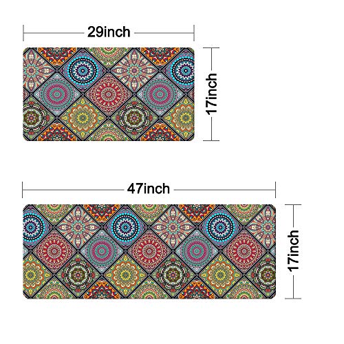 QIYI Floor Comfort Mats 2 Pieces Kitchen Rugs PVC Leather Waterproof Oil Proof Runner Rug Non Skid Standing Mat Set Anti Fatigue Doormat 17
