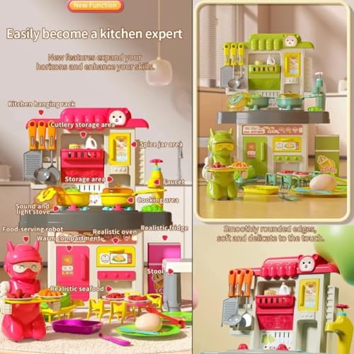 Image of LONGMIRE Plastic 42 Pcs Big Size Kitchen Playset for Kids | Musical & Light Kitchen Set Toy with Sound and Accessories for 4 Year Old