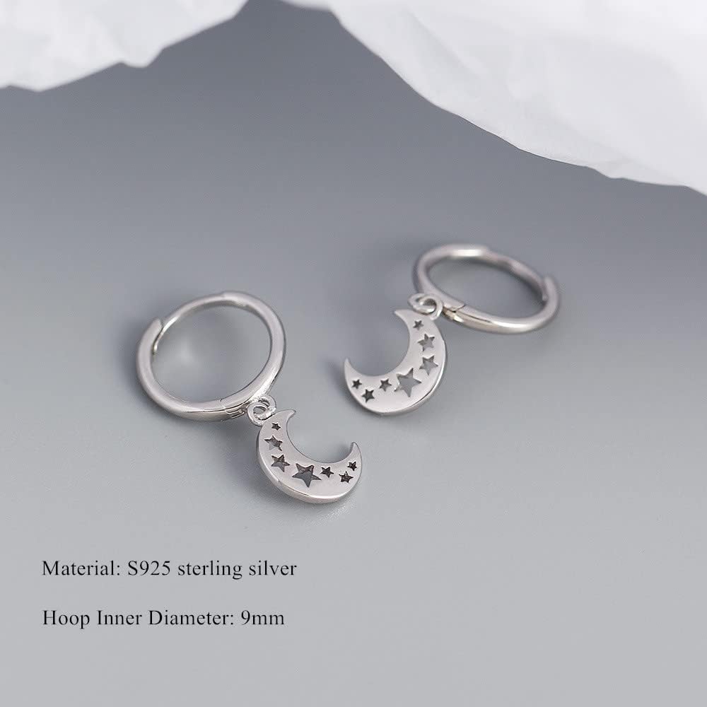 Dainty Hoop Dangle Earrings for Women, Small Hoop Earring with Charm - Moon Star, Spike, Evil Eye, Sterling Silver Huggie Drop Earrings for Her - Image 4