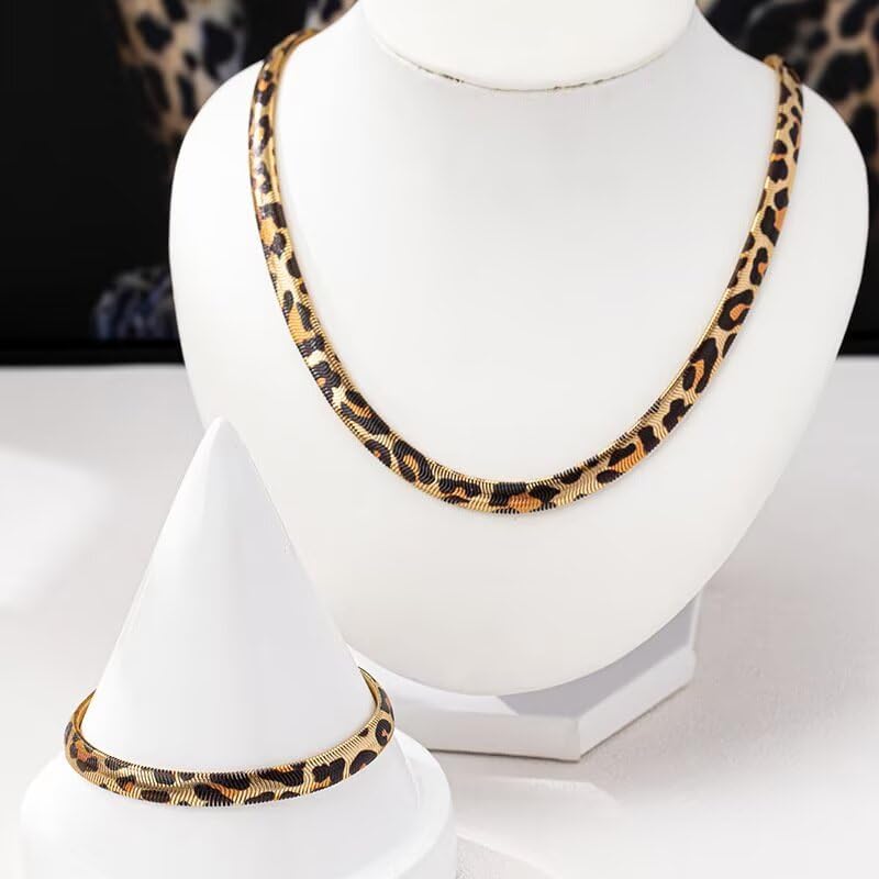 Leopard Earrings Necklace Bracelet for Women Bohemia Statement Leopard Jewelry Set Prom Party Wedding Cosplay Costume Accessories - Image 3