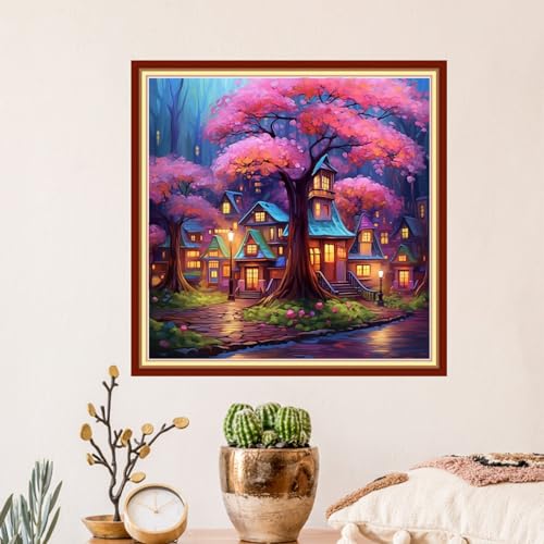 Image of Artvxeay Stamped Cross Stitch Kits | Embroidery Kits for Beginners Craft Kit Needlepoint for Adults Supplies DIY 11CT-(Dream Cabin 18x18 inch)