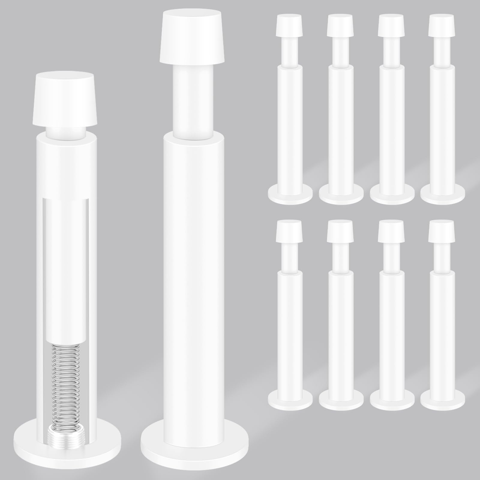 KOLAKO Door Stoppers, 10 Pack Door Stop, 4.4 Inch Door Stopper for Wall, White Long Doorstop with Soft Rubber Bumper Baseboard Door Stops