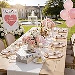 Liacere 350PCS Pink Plates Disposable-PinK Plates 50guest Baroque Plastic Dinnerware include 100Plates, 50Pack Pre Rolled Napkins with Silverware 50Cups Perfect for Valentine's Day＆Galentines Day - Image 4