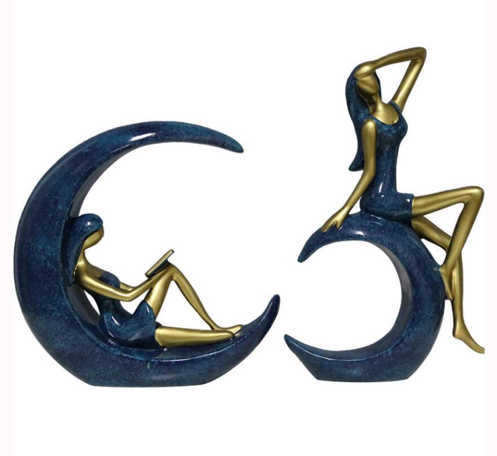 JLDN Resin Beauty Statues, Modern Sculptures Minimalist Home Furnishing Crafts Library Decor Gift for Readers, Teachers,Blue