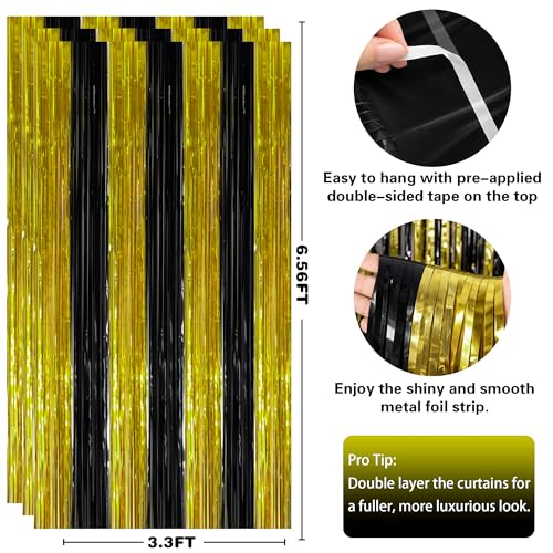 Image of New Years Decorations 2027 - Black Gold Streamers Backdrop Banner | Graduation Party Decorations Indoor Outdoor Outside - Class of 2026 Graduation Party Photo Booth Favors Supplies for Home Wall Door