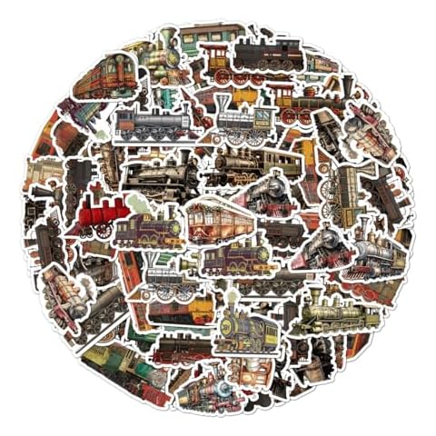50 Pack Pcs Vintage Train Stickers for Water Bottles Waterproof Vinyl Laptop Scrapbooking Luggage Transportation Sticker Packs Bulk Set Teens Adults Boys Aesthetic Small Decals Cover