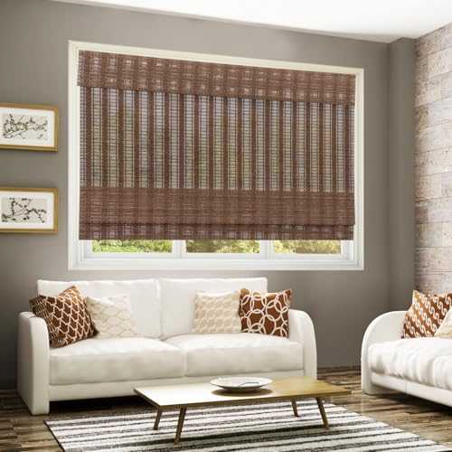 CHEFRU No Drill No Tools Bamboo Window Roman Shades, Cordless Light Filter Wood Window Shades...