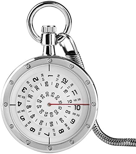 Taschenuhr mit Kette Silber Open Face Quarz Analog Taschenuhr Plattenspieler Geschenk für Männer Frauen Geschenk
