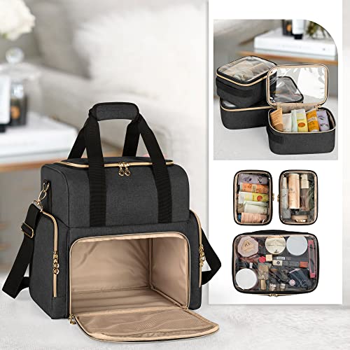 LUXJA Large Travel Makeup Bag with 3 Removable Cases, Cosmetic Bag with Detachable Dividers (Patent Pending), Black3