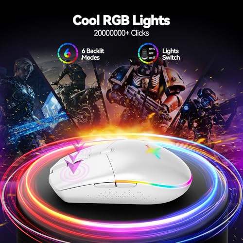 Image of TECKNET Wireless Gaming Mouse - 8000 DPI, RGB Backlit, 6 Programmable Buttons, 100Hrs Battery Life, Dual Mode [2.4G & USB-C] for Laptop,PC,Mac - White