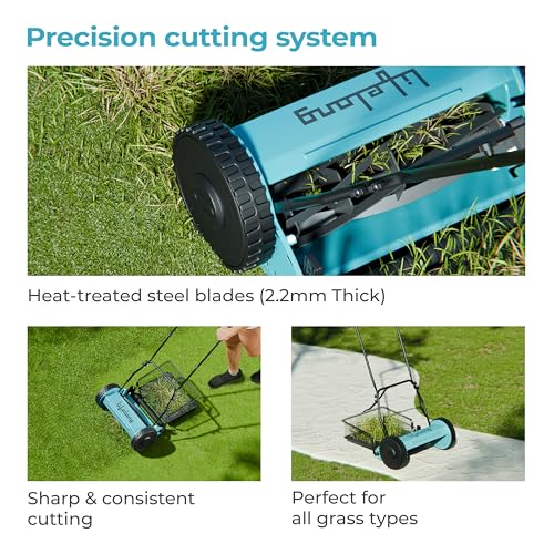 Image of Lifelong 16-Inch Manual Lawn Mower | 5-Blade Reel Mower with 30L Grass Catcher | Adjustable Cutting Height (0.5 to 1.5 Inch) | Heavy-Duty Grass Cutter Machine for Home & Garden