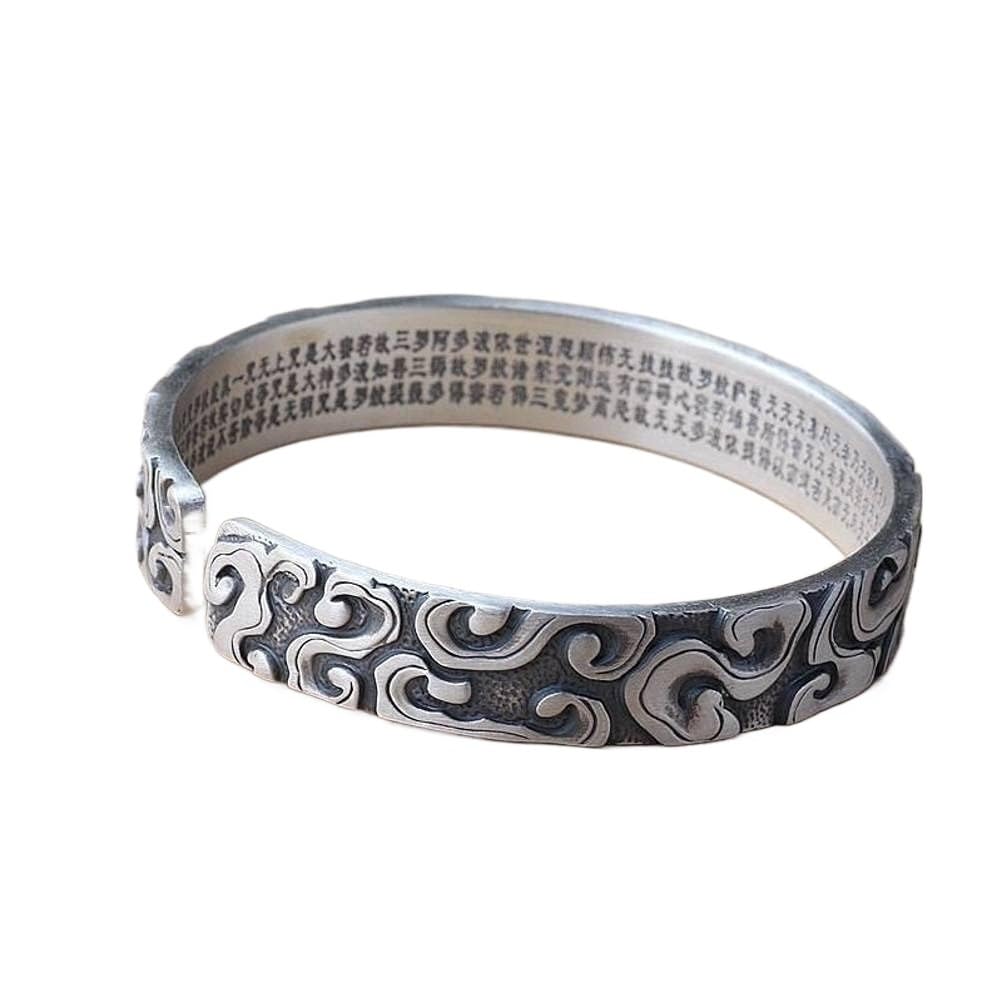 Bracciale in argento, bracciale rigido alla moda, braccialetto in argento 999 con parole buddiste a forma di nuvola, braccialetto aperto, braccialetto vintage unisex in argento, i braccialetti possono