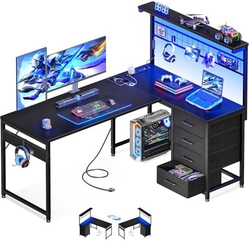 MOTPK 51" Large L Shaped Gaming Desk with Shelf, Hutch & 4 Drawer...