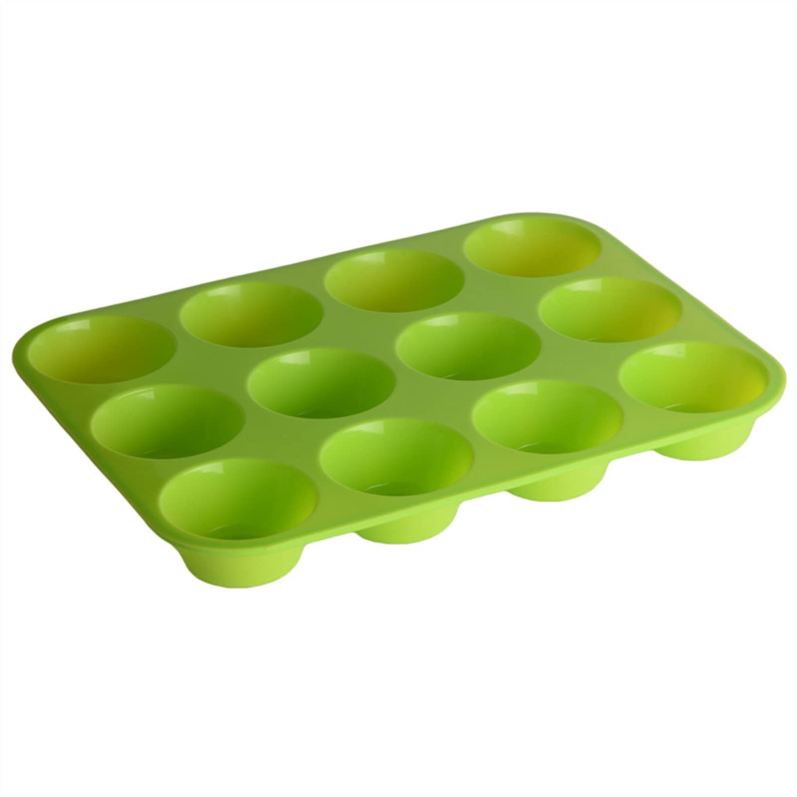 Baking Mold 12 Holes Mini Muffin Mold Non-Stick Round Silicone Mold Cupcake Cookies Fondant Baking Pan Pudding Steamed Cake (Color : Green)