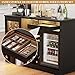 BROTTAR Wine Bar Cabinet with Fridge (Included), Liquor Coffee Cabinet with LED Lights & Rack, Mini Fridge Cabinet with Storage, Human Body Sensor, Sideboard Buffet for Kitchen Dining Room, Black
