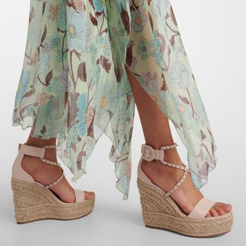 FSJ Women Open Toe Espadrilles Wedge Sandals Rivet Cross Strappy Buckle Ankle Strap Platform Sandals Casual Stylish Dressy Summer Shoes Size 4-16 US2