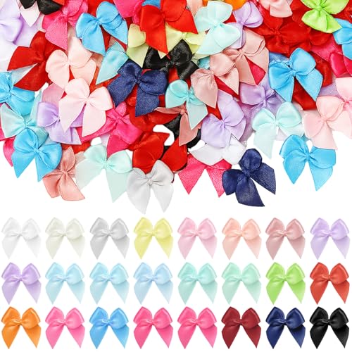 240PCS Mini Bows 1 Colorful Satin Ribbon for Crafts Small Bows for Treat Bags DIY Sewing Hair Accessories Clothespins Wedding Gift Box Ornament