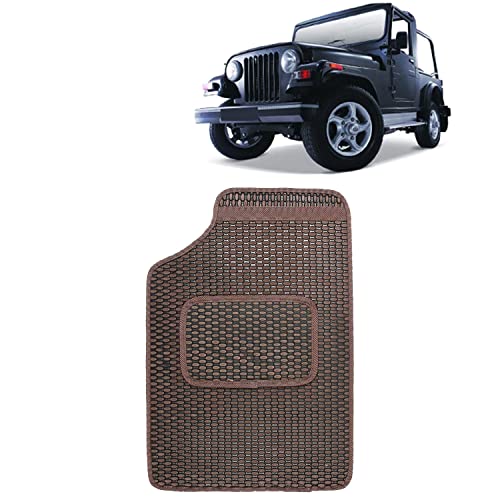 Image of Kingsway Dotted Design Car Floor Foot Mats Universal Fit for Mahindra Thar, Model Year : 2010-2019, Water and Dustproof, Color Brown, Set of 5 Pieces