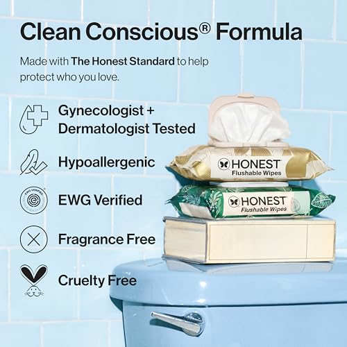 Image of The Honest Company Hypoallergenic Flushable Wipes for Sensitive Skin, Tropical Leaves, 42 Count
