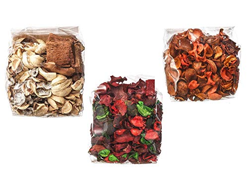 Potpourri - Bolsas de decoración aromáticas para cuenco o jarrón (3 bolsas de 90 g), color naranja y melocotón, bayas rojas, vainilla, pétalos de Navidad