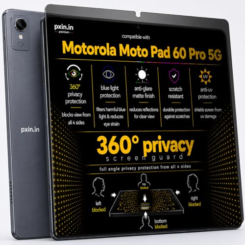 Image of Pxin 360 Pro Privacy Screen guard compatible with Motorola Moto Pad 60 Pro 5G | Anti Glare | Anti UV | Anti Blue | Anti Reflection | Privacy Filter | Unbreakable Build